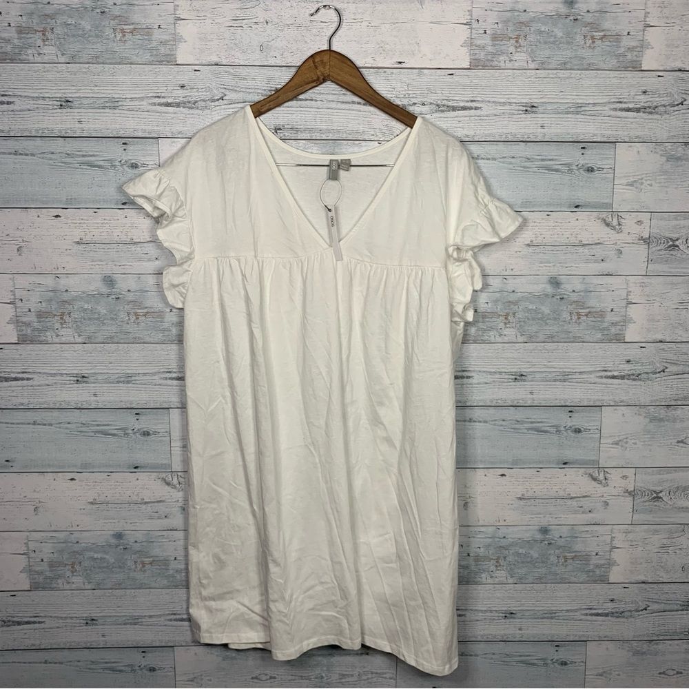 ASOS White Ruffle Sleeve Babydoll Dress Size 10